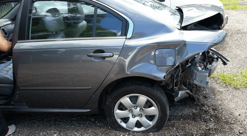 A vehicle damaged in an accident.